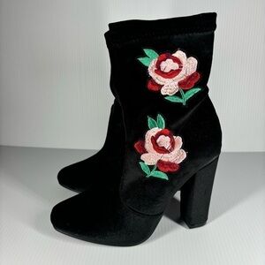 Yoki Heels Womens 8 Ankle Boots Roses Crushed Velvet Photoshoot Night Out Party